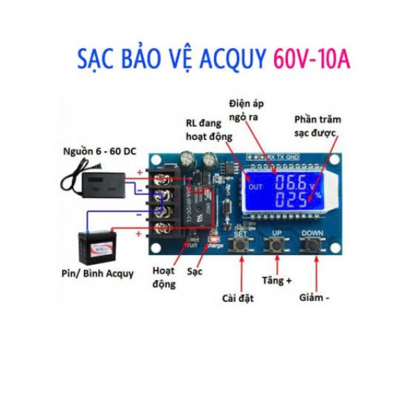  Mạch điều khiển sạc ắc quy pin lithium 6-60V 10A tự ngắt khi đầy